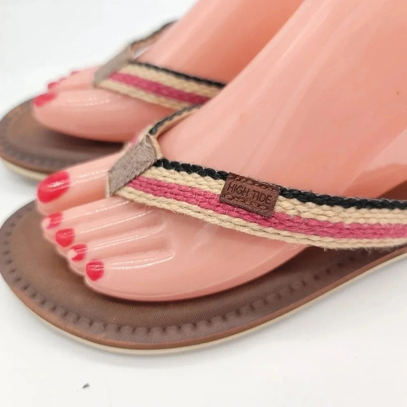 High Tide Women's Tan Pink Black Footwear Sandals Flip Flops size 9 - Picture 4 of 10